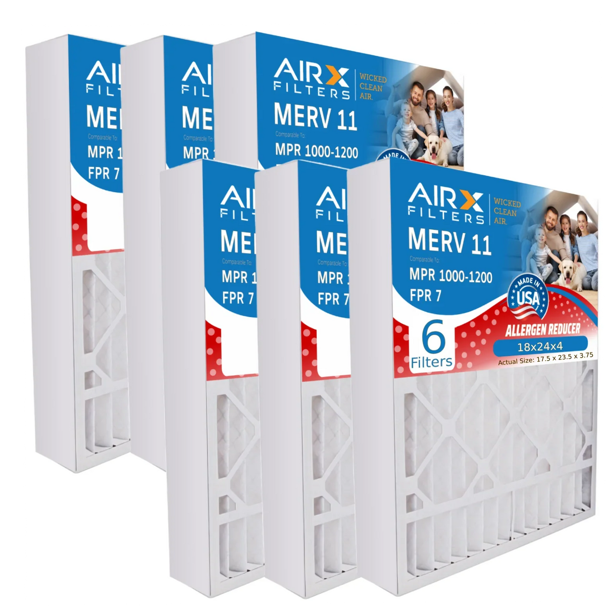 1200 FILTERS Premium AIR. to Pack 6 7 MPR MERV 11 & Air by Conditioner CLEAN 1000, Made 18x24x4 Filter Comparable WICKED Pleated Filter MPR USA AIRX Electrostatic HVAC FPR Filters Air 18x24x4 Furnace