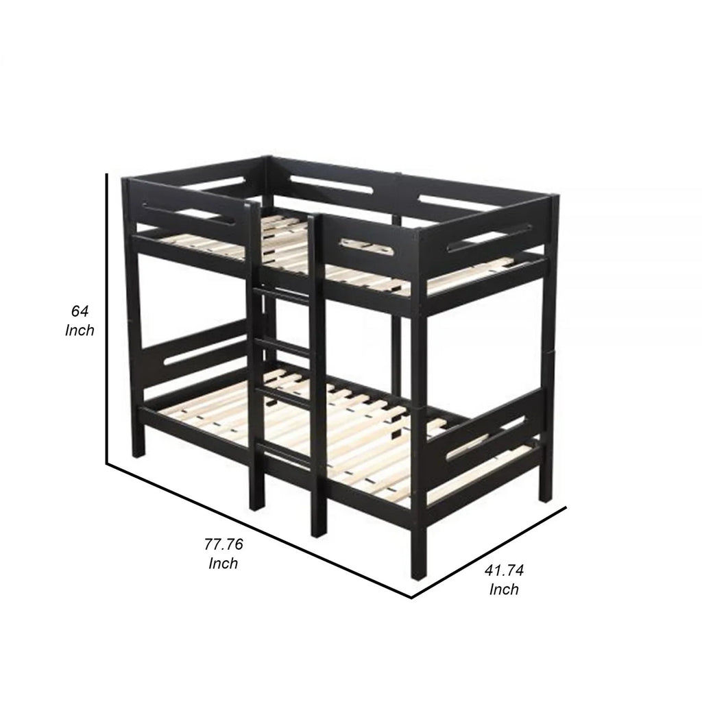Bed Front Solid Black dimension Wood, - Asin Facing Pine Ladder with Benjara Twin Bunk