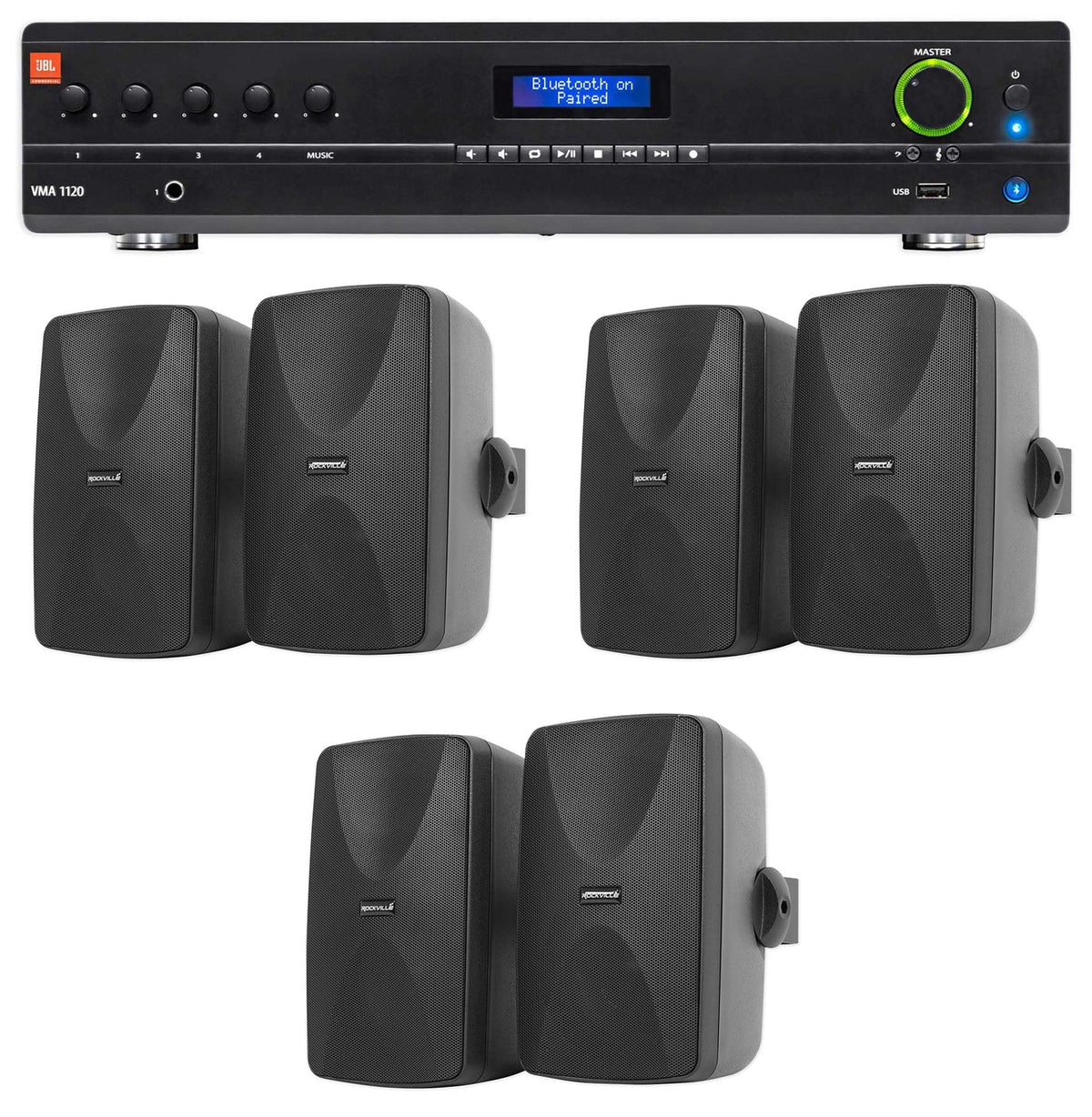 Wall Speakers VMA1120 Commercial/Restaurant JBL Bluetooth Mixer/Amplifier+6) 70v