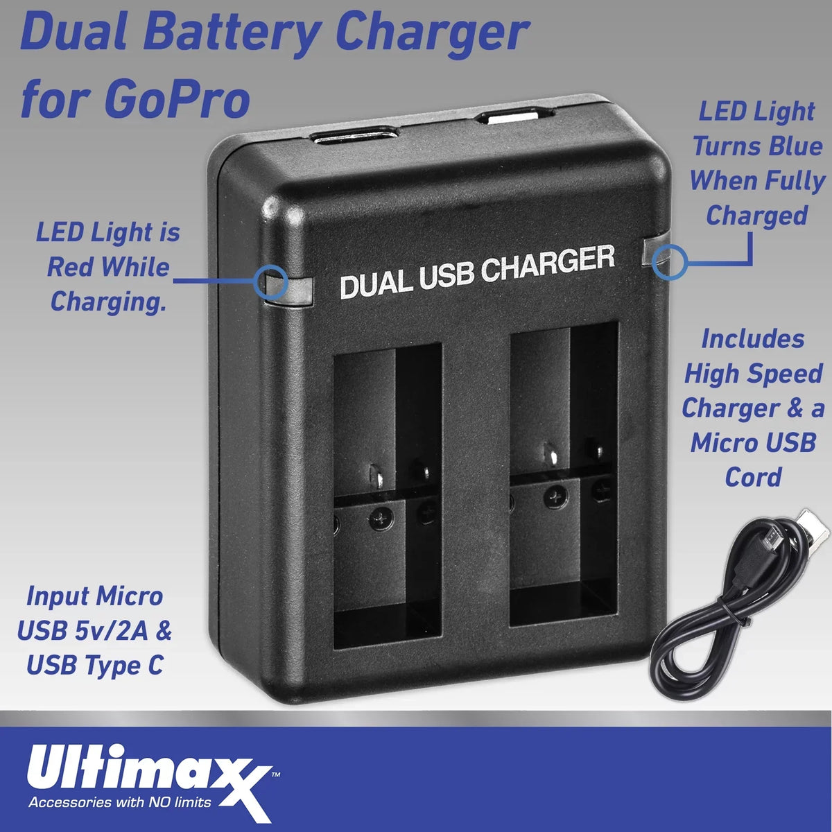 Camera Dual Black More liquid-Resistant Action Much (Hero Charger, - & HERO10 Bundle Replacement 2x Includes: 10) Batteries, Ultimaxx Case USB Essential GoPro