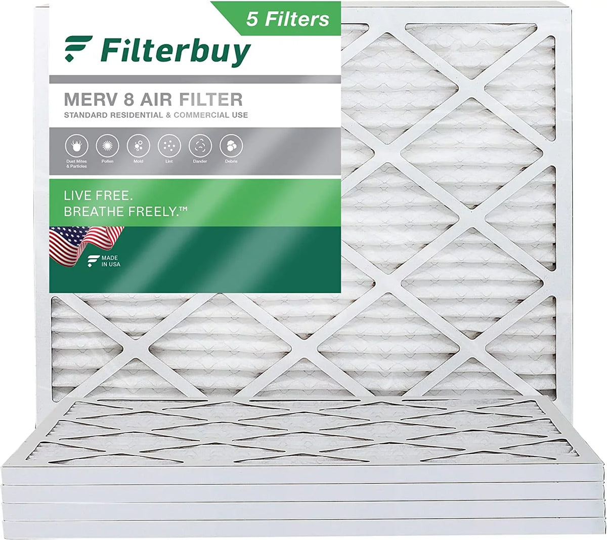 Pleated HVAC AC Furnace 20x24x1 Filterbuy 8 Air Filters MERV (5-Pack)
