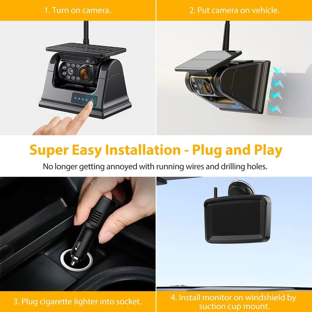 Backup IR Drilling Night Solar Camera No Vision 1080P xRoose Rear 2-Min Wireless Magnetic View 5''HD Installation CTYC5 Camera Waterproof Monitor