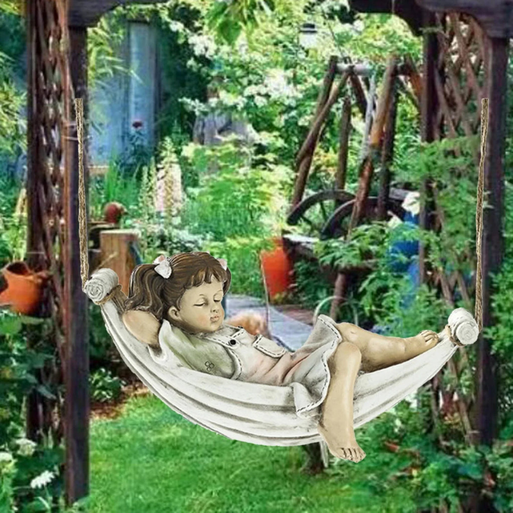 Tree Ornament Lawn Pond Yard Nordic Figurine Landscaping on Statue, Swing Fountain Sculpture, Hanging Hand Crafts Girls Garden Decorative