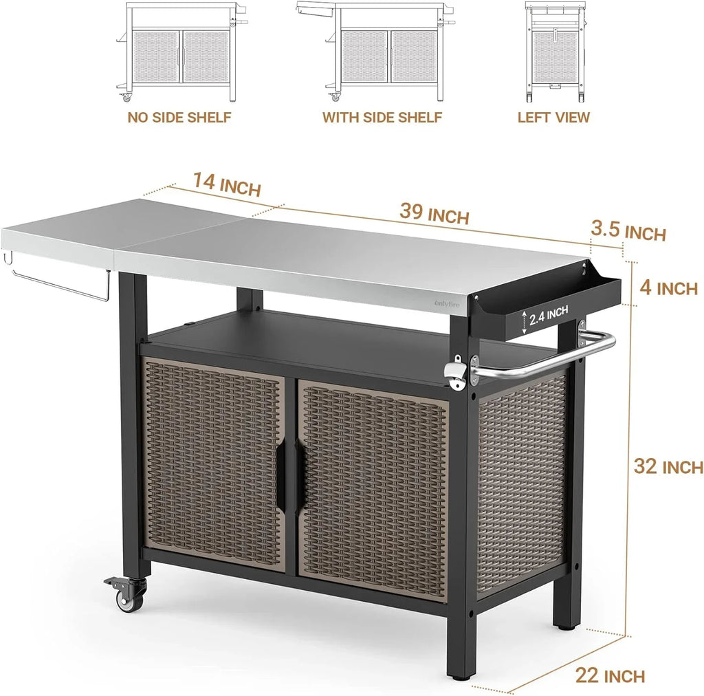 with Cart 53-Inch with Table exterior Wheels for Countertop, Steel Side Dining Indoor Rolling and Worktable SUSIMOND Stainless Island Shelf Storage Cabinet Kitchen XL