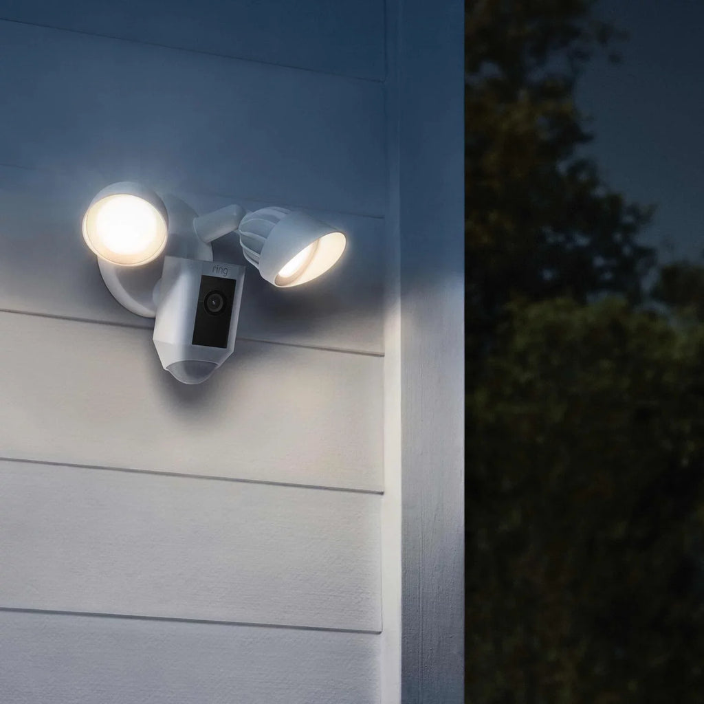 Ring_Floodlight WiFi, Plus with 2021 Cam Restored HD, Wired Release, (Refurbished) White, IP/Network Activated Motion exterior,