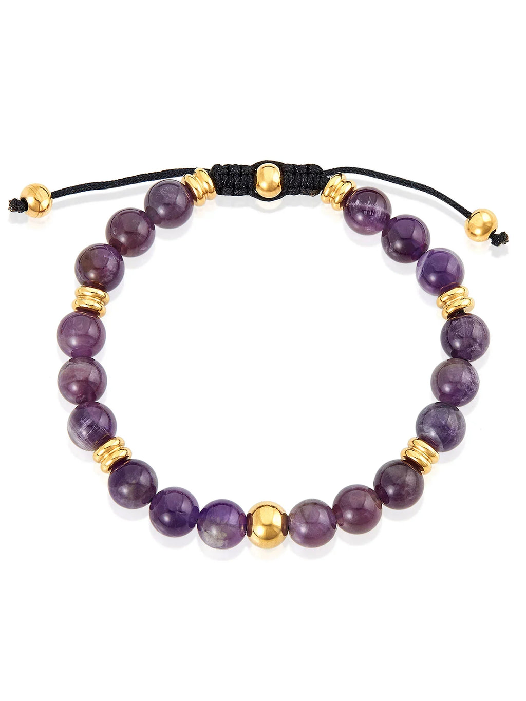 (8mm) Plated Coastal Jewelry Adjustable Gold and Stainless Steel Amethyst Men's Bracelet Stone Beaded