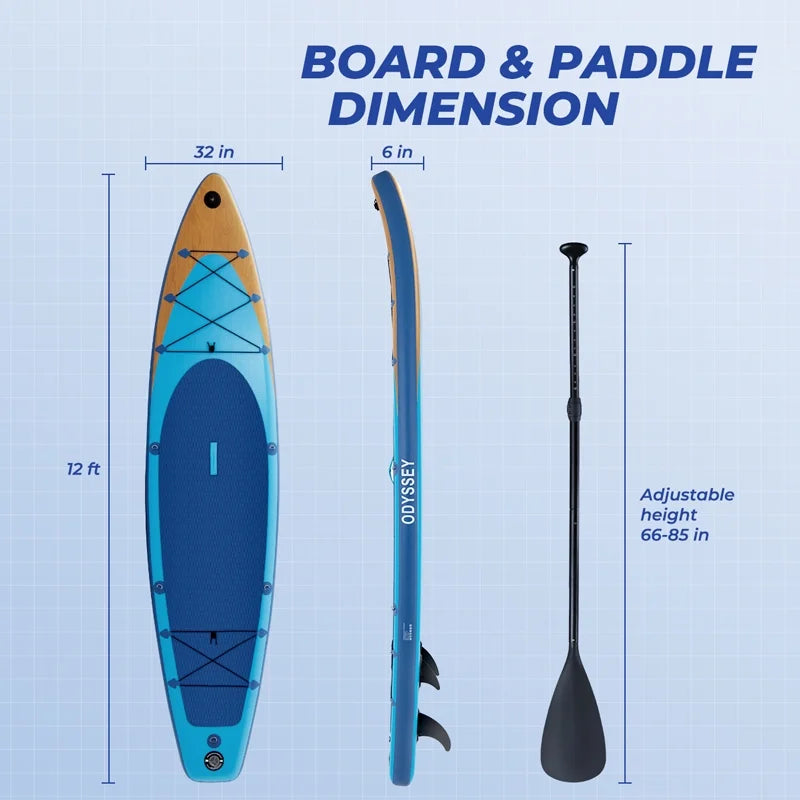 Inflatable with Pump, Premium (12' Paddle Air Fin, x ft 12 32'' 6'') ELECTRONIC x Leash, SUP KLOKICK