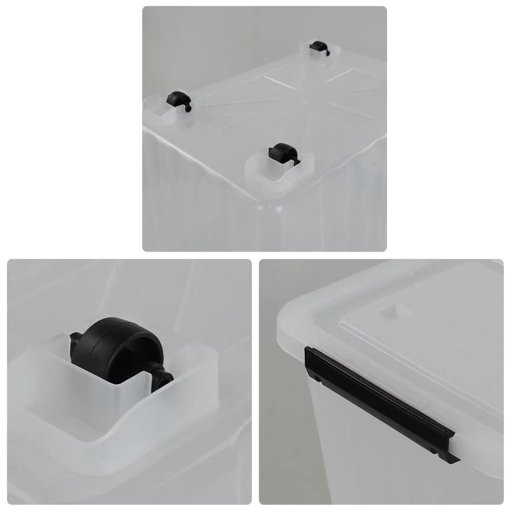 Large Box, L with Bin Storage Clear Plastic Latch 30 Wheels Kekow Storage 4-Pack