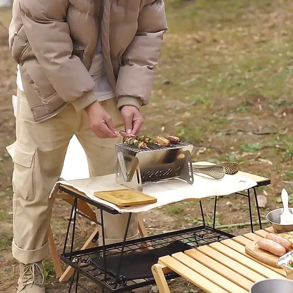 Backpacking Stove Folding Wood Cooking Plate Grill Burning Stove Portable with exterior Stainless Steel Camping