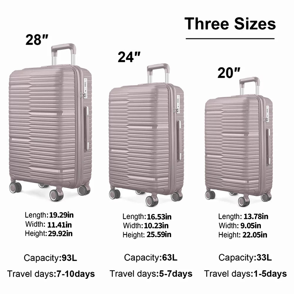 Set, Piece PP Luggage Gold Sets, TSA Lock, Suitcase 3 Hardside