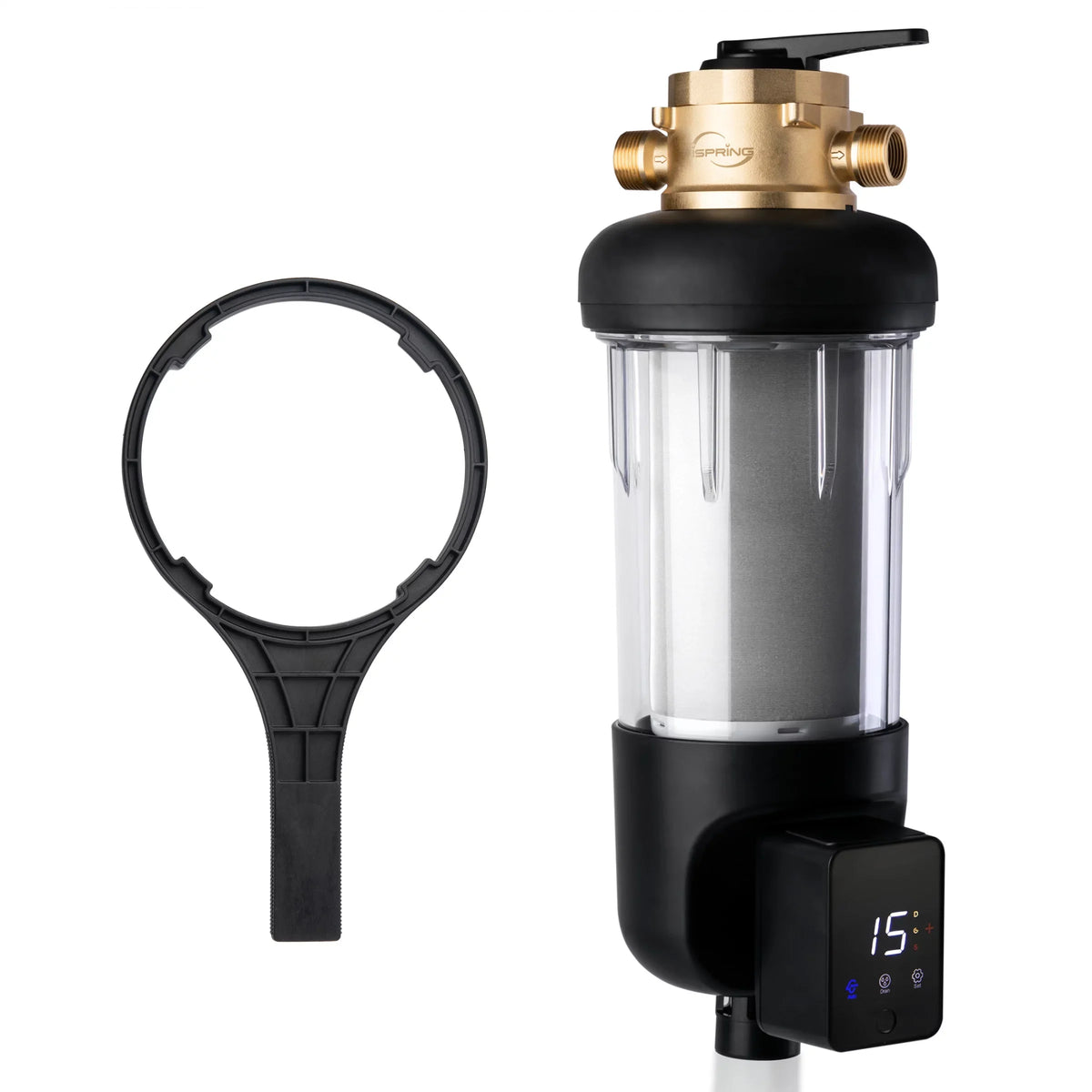 Microns Modes, dimension, Touch-Screen 500 Whole Bypass, 4 Flushable Reusable, Flushing, with House Spin-Down Auto and Prefilter, Filter iSpring Upgraded Housing, WSP500ARJ-BP Clear liquid Sediment Jumbo