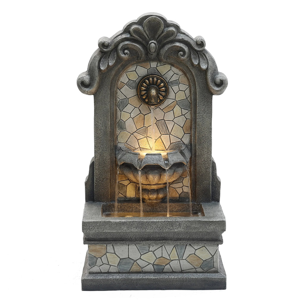 liquid H Lights Mosaic with Fountain Wall LuxenHome Freestanding Resin Gray 27" exterior