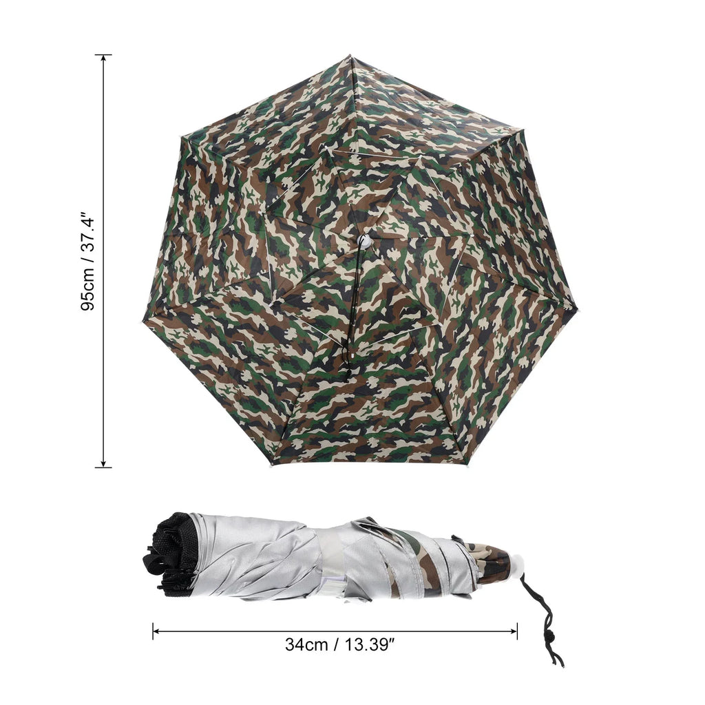 Folding Hat, Camo Strip, Layer Double OD Adjustable Umbrella with Rain Uxcell 37.4" Fabric Cap Oxford Sun