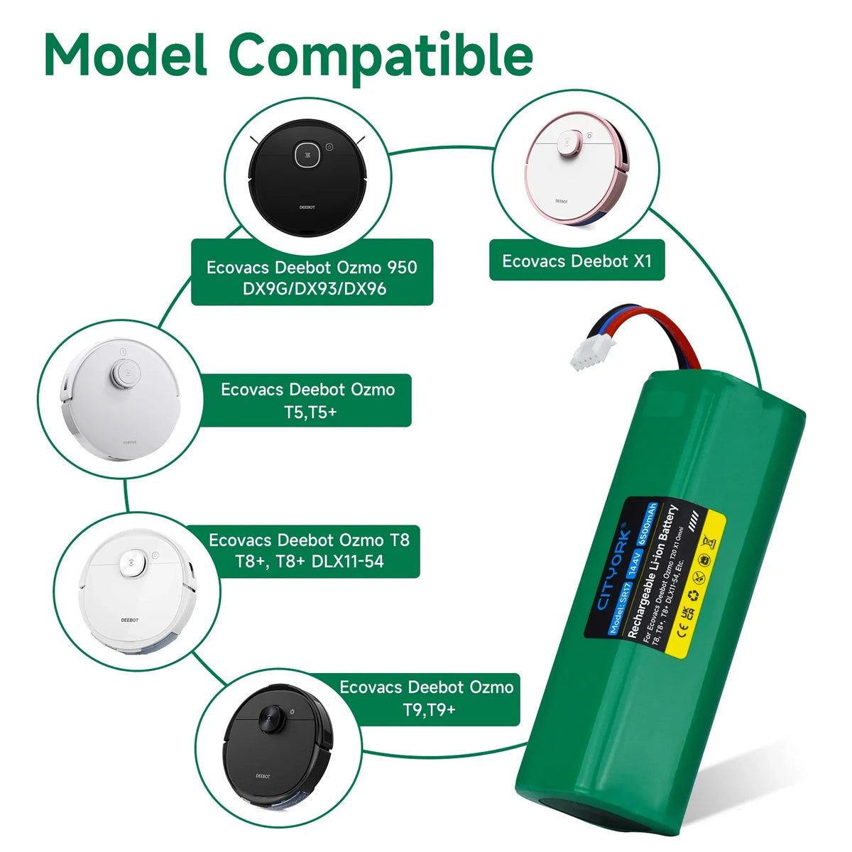 For Vacuum Mopping Li-ion T9 X1 Sweeping 950 Robot 6200mAh T8 Rechargeable DX9G Battery DLX11-54-14.8V Deebot Battery DX96 DX93 Cleaner Replacement Ecovacs Ozmo T5