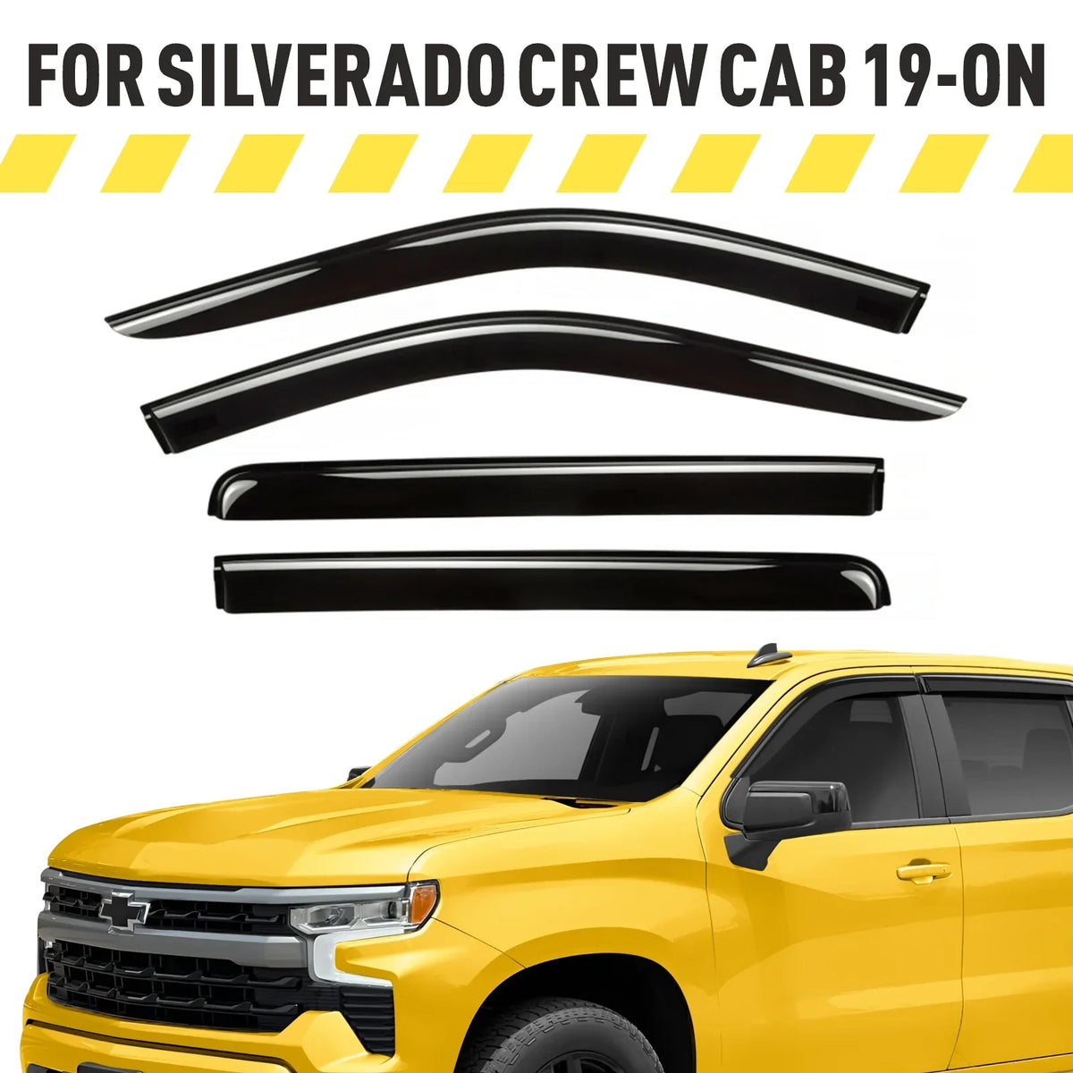Accessories (Chevy) Deflectors Fit Window Sun Rain AEROGUYS Window Silverado Visors, Cab, Chevrolet 4pcs. Wind Durable - Truck Guards 2019-2024 Extra Tape-On AG0422 1500 Visors Visors, Vent for Crew