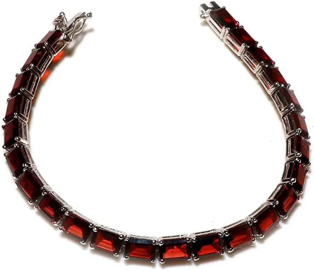 Silver Designer Women, 925 Fashion Garnet Gemstone Mozambique Tennis Genuine Bracelets Bracelet For Sterling 7.5" Jewelry,