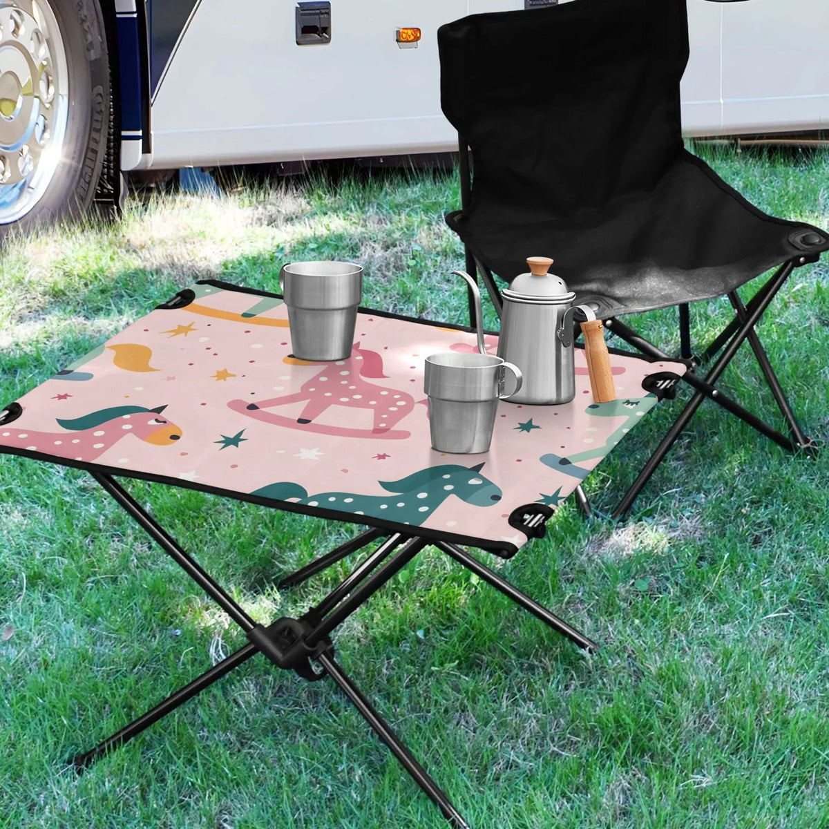 for Picnic Folding Horse Table Table Camping Fishing exterior Portable Cartoon Beach Compact BBQ Table Bag with Travel Stars and Storage