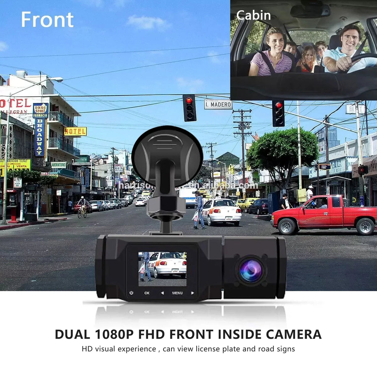 FIEWESEY Driving Speed Cam Mode, Dash Dash Dash Inside, Parking and Loop Recording WiFi Cam with Camera 1080P Recorder Front GPS and Dual