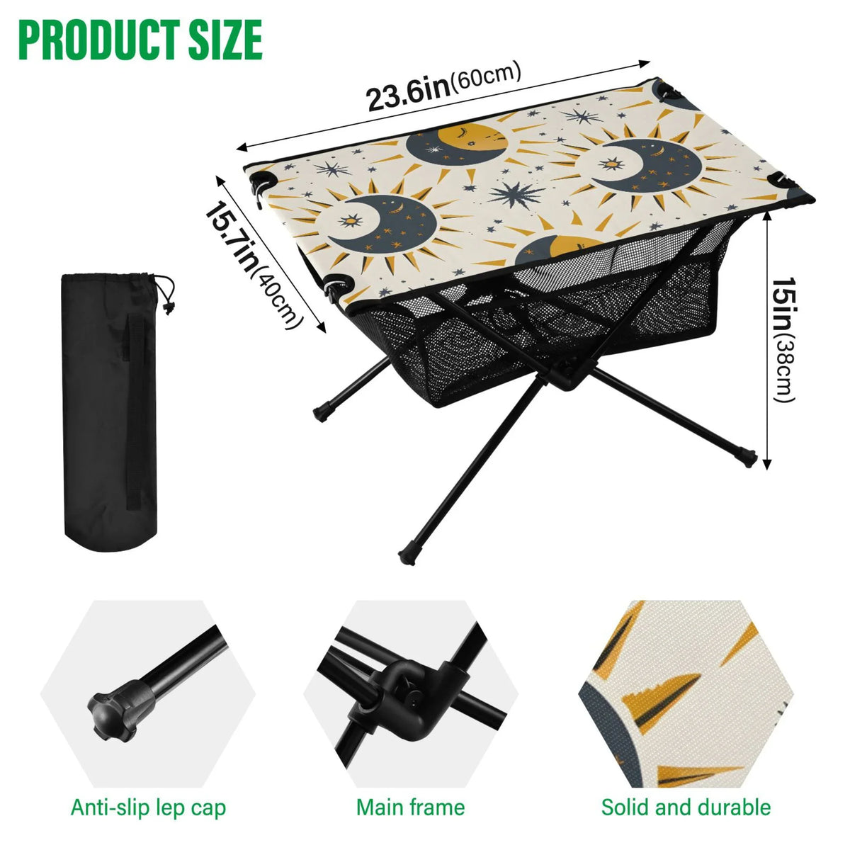 Bag for Moon Portable Travel exterior Folding Beach Table Compact with Table BBQ Stars Storage Camping Fishing Sun Table Picnic and