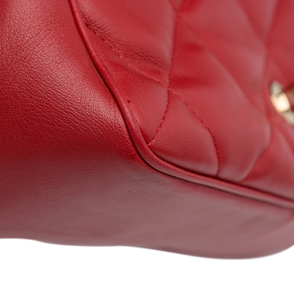 Lambskin Leather Authenticated (Good) Carry Unisex Red Small Easy Satchel Bag Pre-Owned Flap