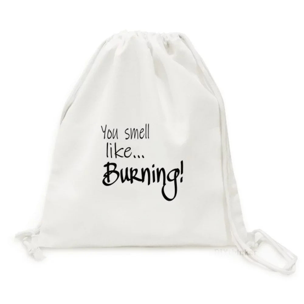 Burning Backpack Canvas Reusable Shopping Art Mesh Bag Fashion Drawstring Like Small Deco