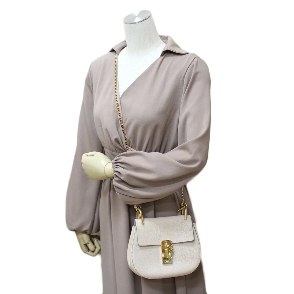 Chloe BRB01000000002558 Chain Shoulder Pre-Owned (Fair) Chloé Leather Beige Bag Ladies