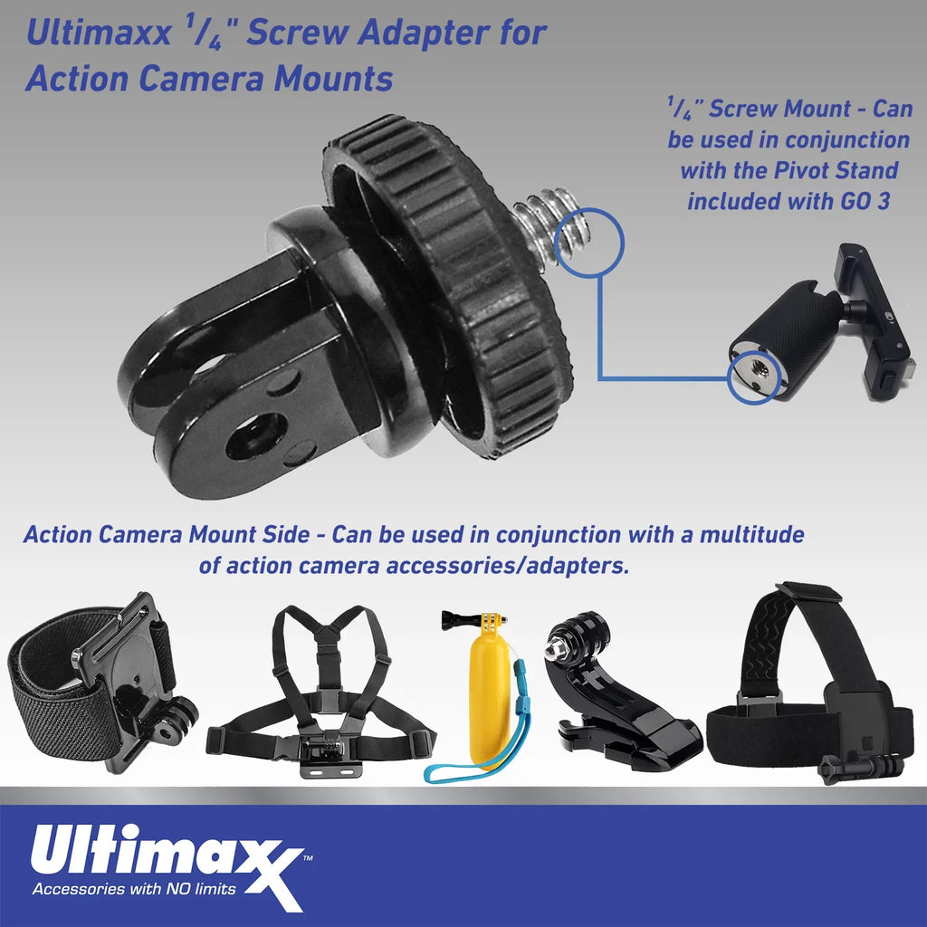 Bundle GO Cam Adapter Mounts, 3 Ultimaxx Insta360 Camera Action & Bundle) for Screw Advanced - Action Dolly 1/4” More Metal Includes: Mini (64GB) (25pc