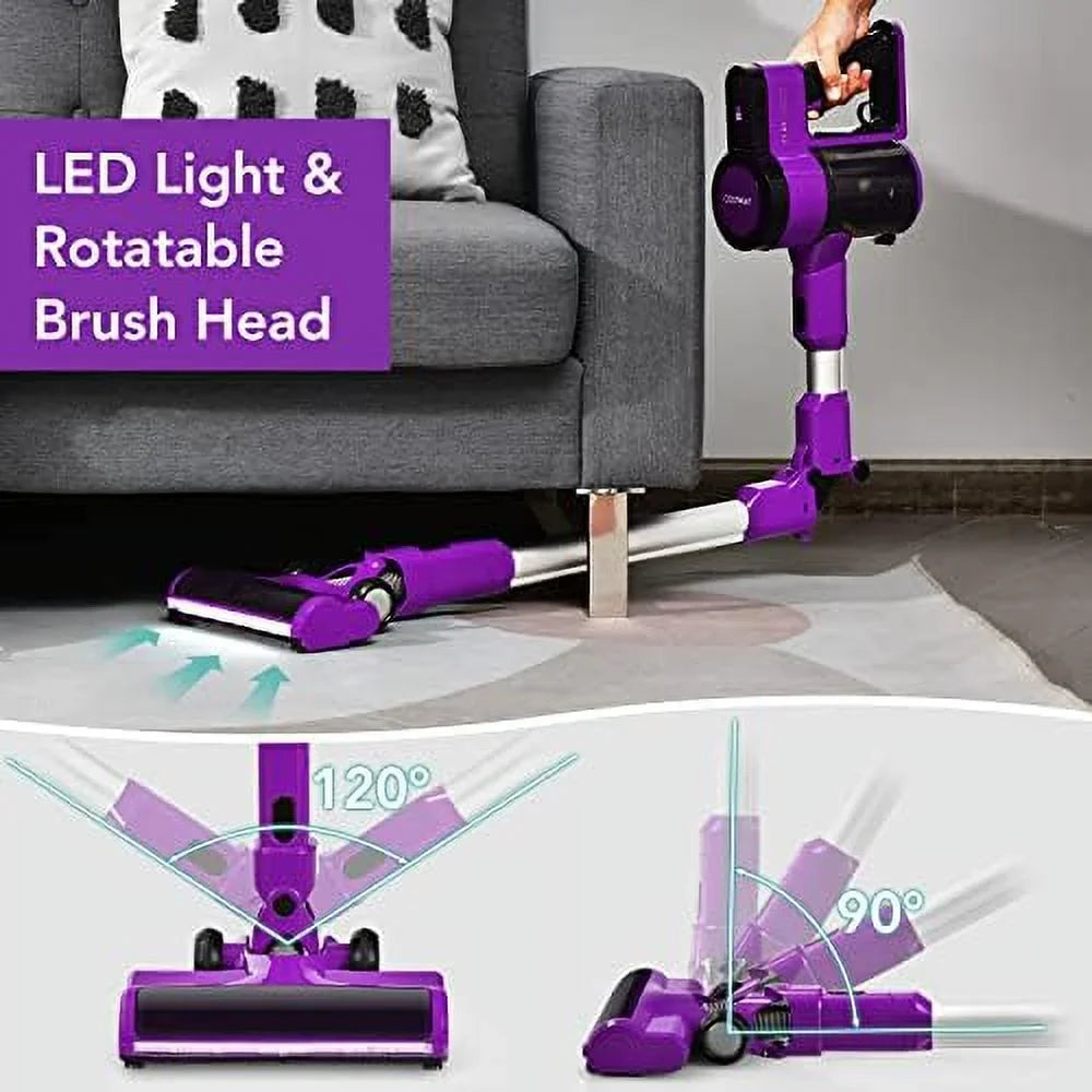 For Vacuum With Vacuum Handheld 3-In-1 Cordless Stick Cleaner, Floor Hard (Purple) 2000Mah Runtime Lightweight Hair, Vacuum Wall-Mounted Battery, Carpet Pet Rechargeable & 45-Minute & Car,