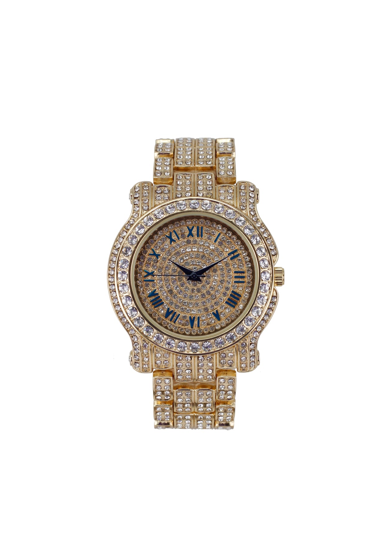 Cuban BR and - Bracelet Set(11,Gold Luxury Ring Out King #Blue) Bling-ed 3pc Set Iced L0504 Out Mens w/Bling-ed Round Watch
