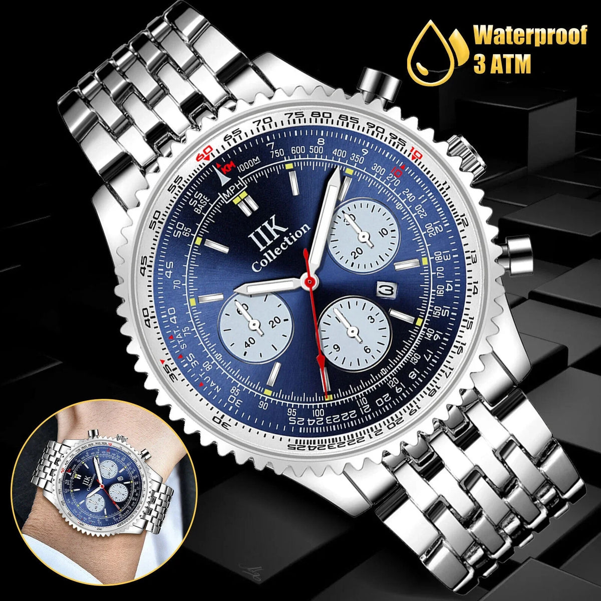 Men Waterproof Watch Stainless De Hombre Relojes Quartz Luminous Bracelet Steel