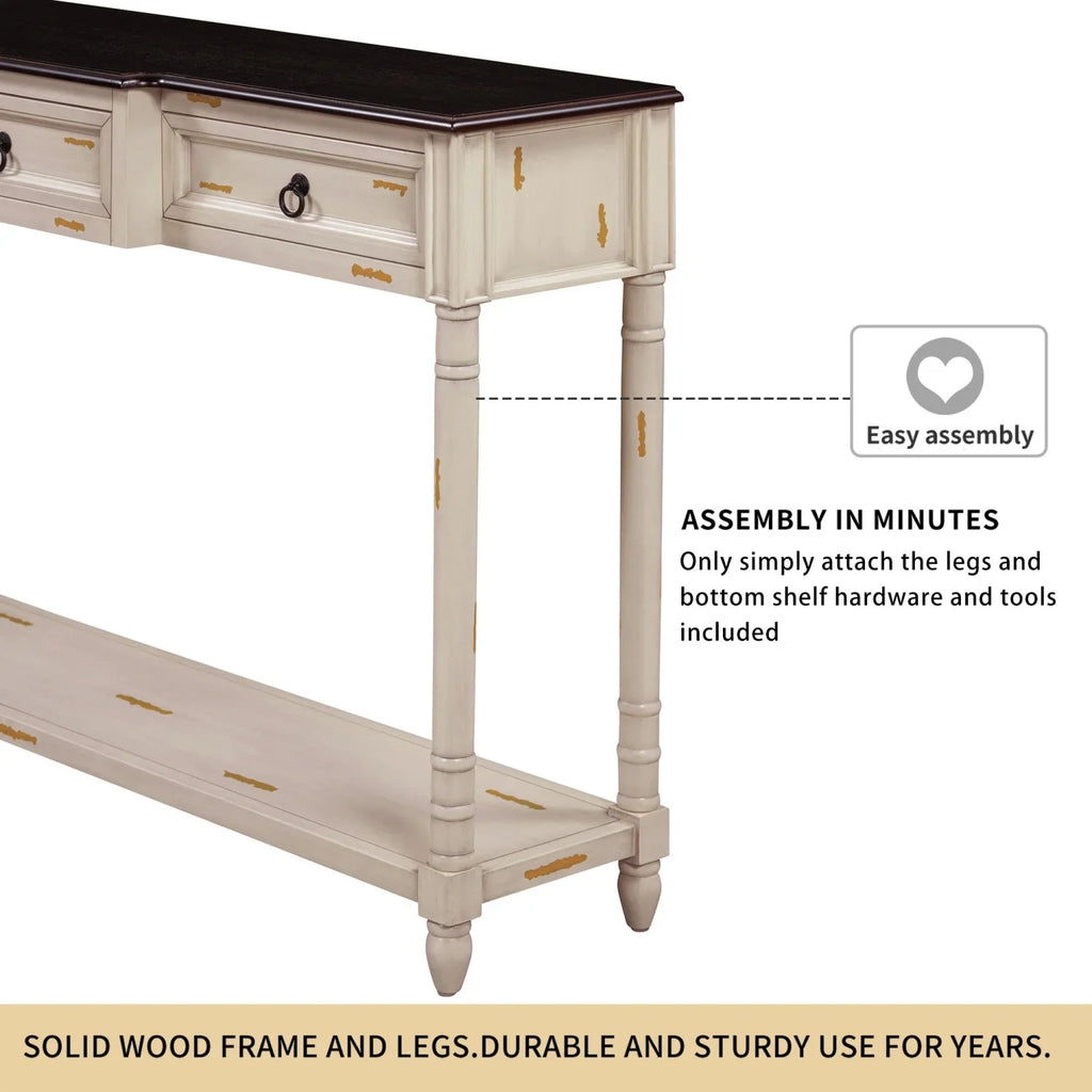 (Antique for Drawers Sofa Shelf Table with WF189574AAK) OLD White SKU Entryway Projecting Console Drawers Long and TREXM Table with