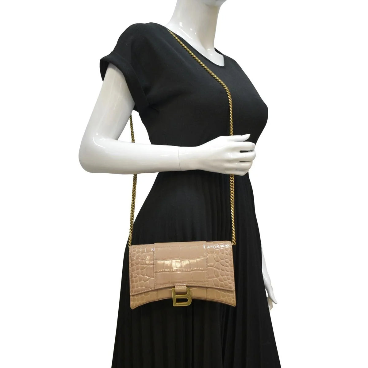 Pre-owned Bag Crocodile BALENCIAGA Hourglass Brown Shoulder Leather Embossed Chain Light