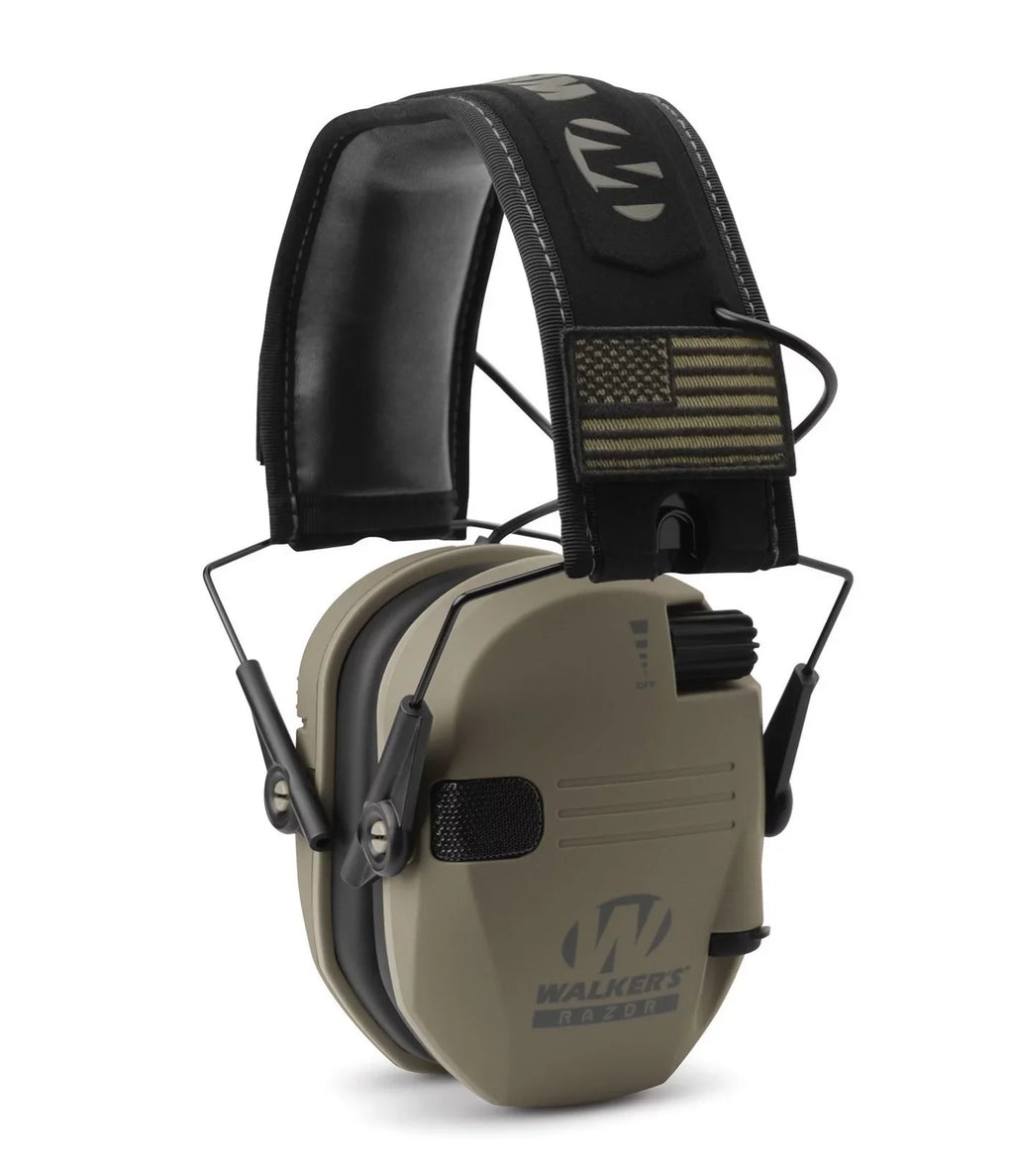 Slim 3-Pack, American Shooting Razor Electronic Muffs Flag FDE Walker's