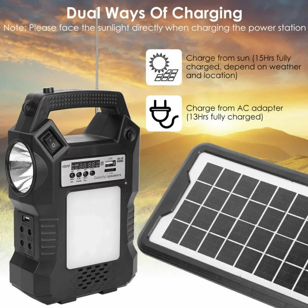 Flashlight for Portable Station, Generator, Charge, Way Panel with Dual Rechargeable Bank Power Bulbs 3 Powered DFITO Solar Solar Hiking To LED Camping Emergency Solar