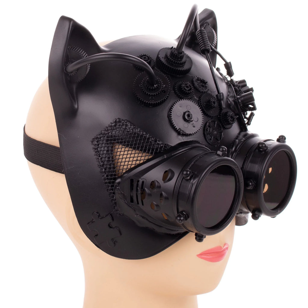 Goggles Steampunk Costume with Cat Half Kbw Kitty Black Masquerade Women's Mask