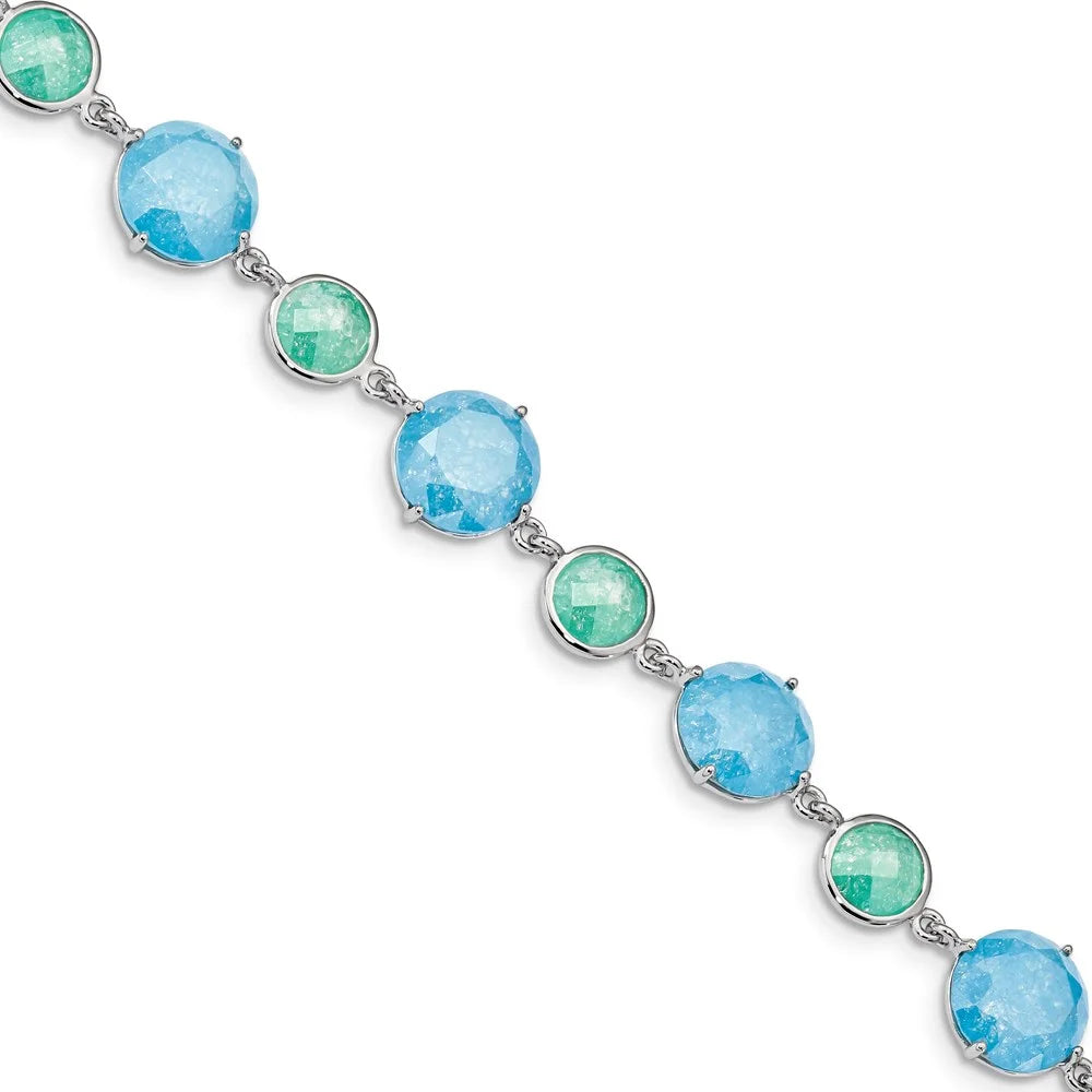 7.25 in ext CZ Rhod-pltd Bracelet Silver w/1in Q-QX970CZ Green/Blue Sterling Ice