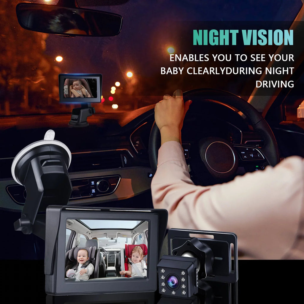 Car 1080P Crystal Seat Adjustable Mirror Inch Cameras Length View Long Cable Angle Clear 4.3 Wide Monitored Car Mirror Car Mirrors with Safety 5M