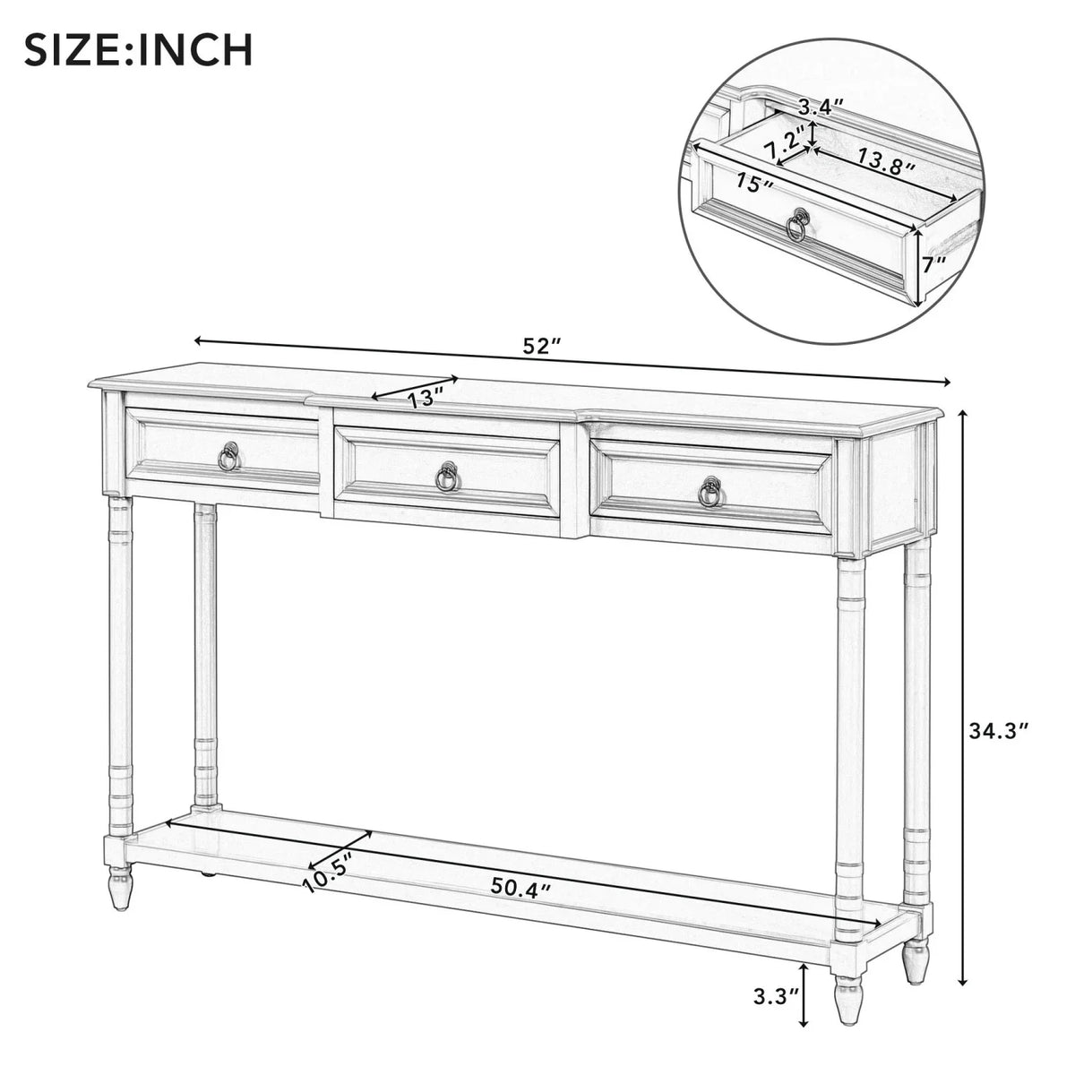 (Antique for Drawers Sofa Shelf Table with WF189574AAK) OLD White SKU Entryway Projecting Console Drawers Long and TREXM Table with