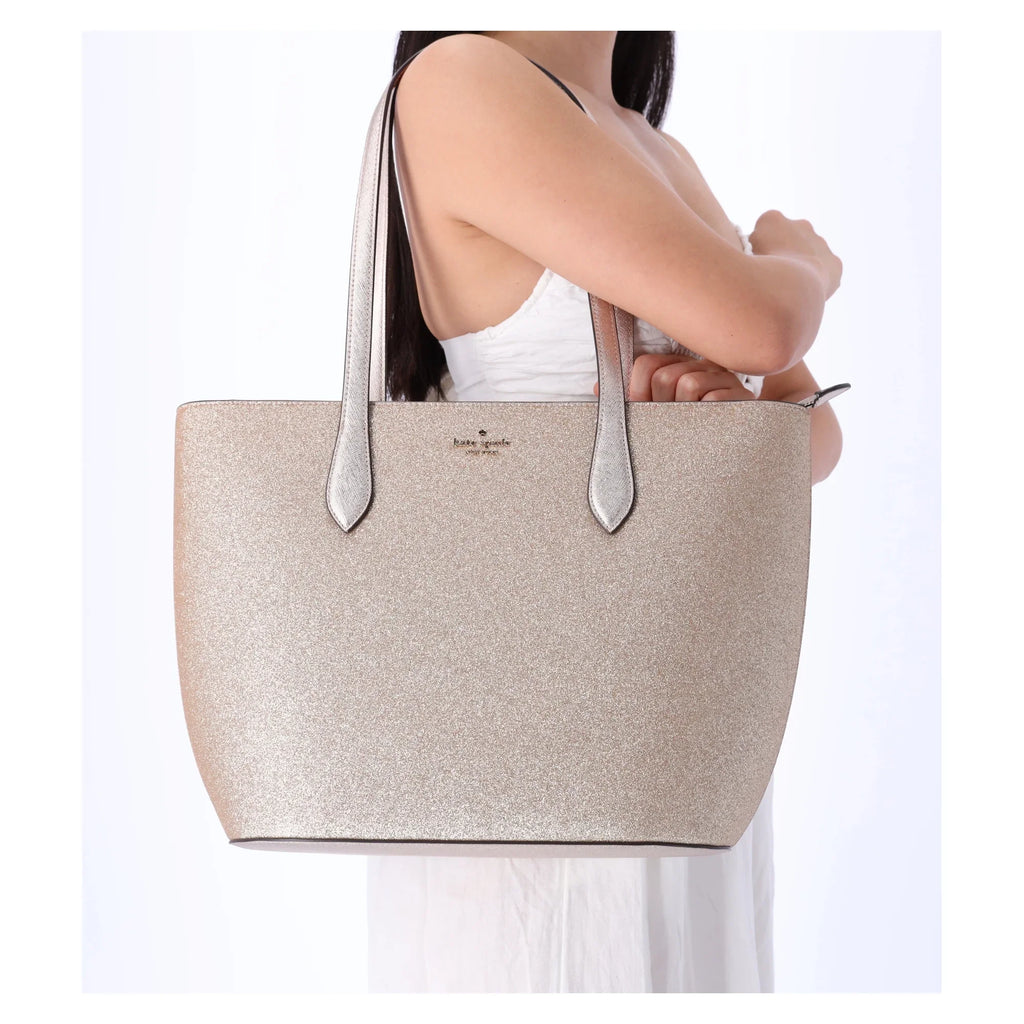 Kate Tote Holiday Top Wallet Bag Gold Spade + Glitter Glimmer Large Zip Shoulder