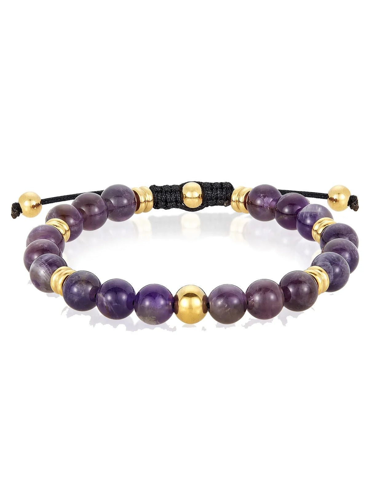 (8mm) Plated Coastal Jewelry Adjustable Gold and Stainless Steel Amethyst Men's Bracelet Stone Beaded