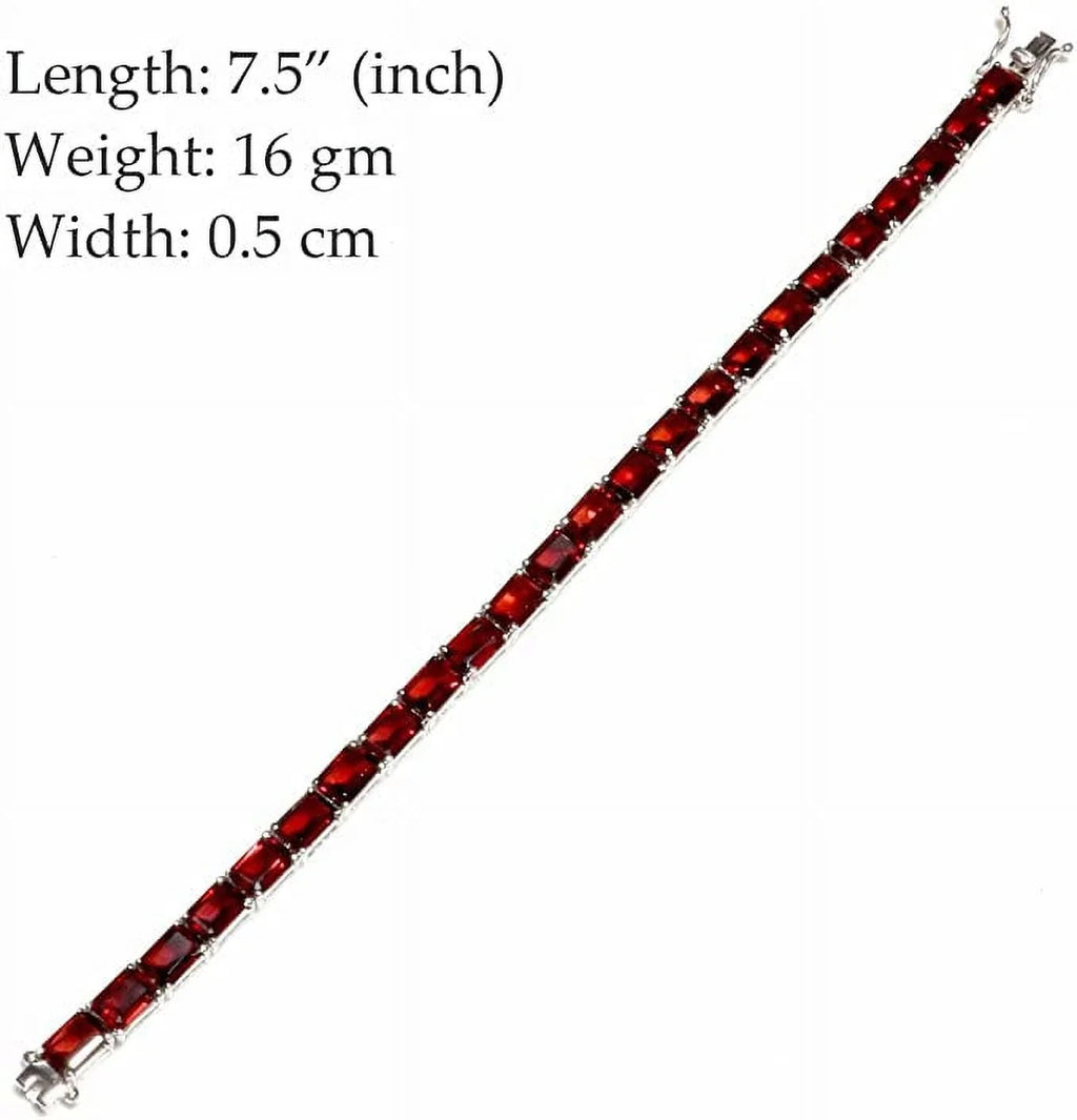 Silver Designer Women, 925 Fashion Garnet Gemstone Mozambique Tennis Genuine Bracelets Bracelet For Sterling 7.5" Jewelry,