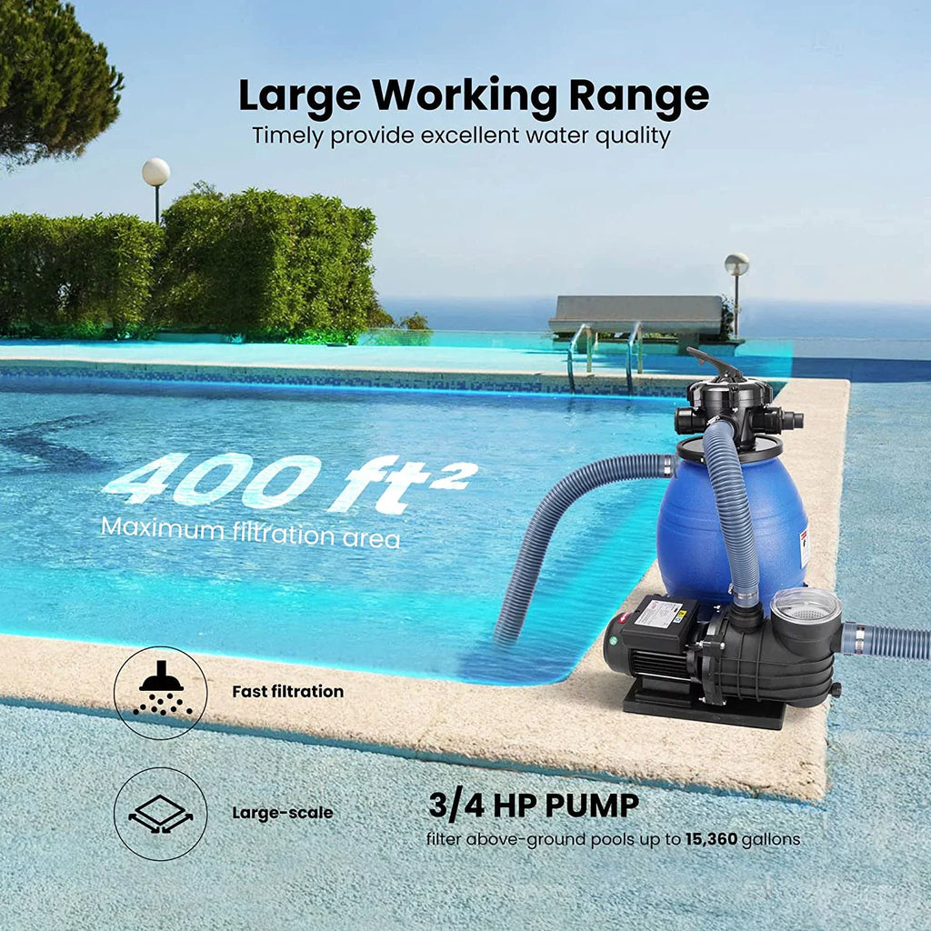 Filter Pump, 15360 with Gallons SPECSTAR Sand 2380 Fits Hp GPH Pound 45 3/4 Sand Pool Capacity Pool,