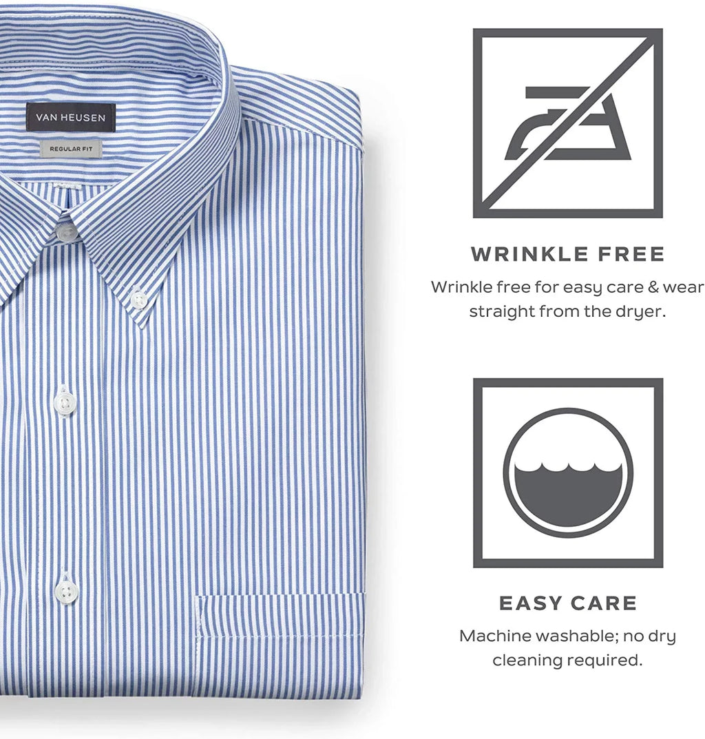 Fit Neck 34-35 Mens Pinpoint Iced 16.5 Stripe Heusen Regular Sleeve Shirt outfit Grey Van
