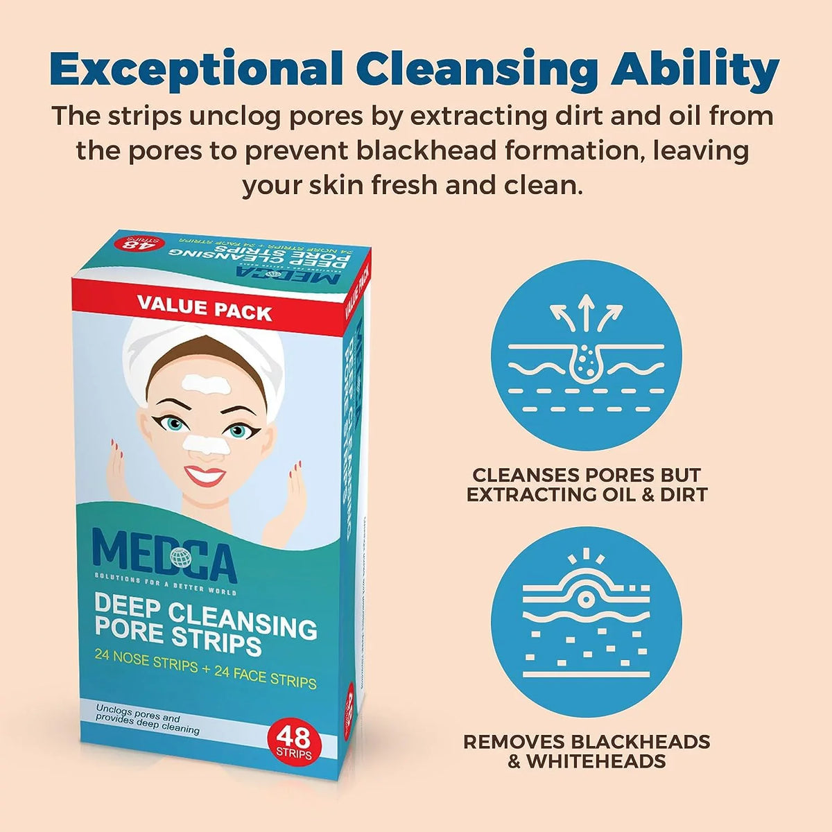 Deep Pack, Cleansers Facial MEDca Combo 48 Pore Cleansing Strips Sensitive Strips
