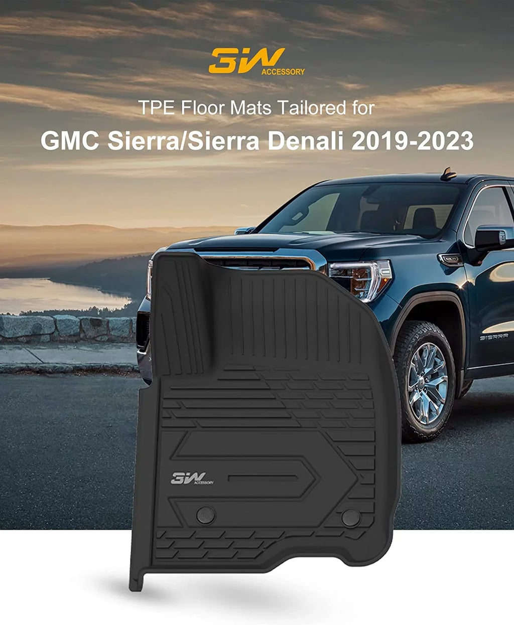 &2020-2024 Crew 2019-2023 3W Silverado/GMC (Don't Cab), Chevrolet Floor Mats Cab For Sierra Silverado/GMC HD/3500HD for 2500 & Sierra Fit Double Factory 1500 with Storage Carpeted Chevrolet