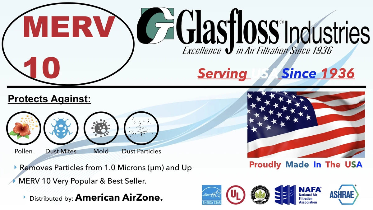 Furnace Made Filter AC - - MERV or Office - 10 - 2" Filter (Pack Filter HVAC The or - In Home Pleated Air USA. - Air 12) 10x24x2 of Glasfloss Air