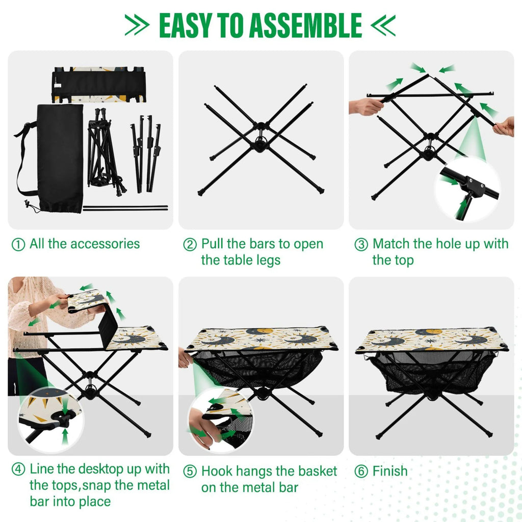Bag for Moon Portable Travel exterior Folding Beach Table Compact with Table BBQ Stars Storage Camping Fishing Sun Table Picnic and