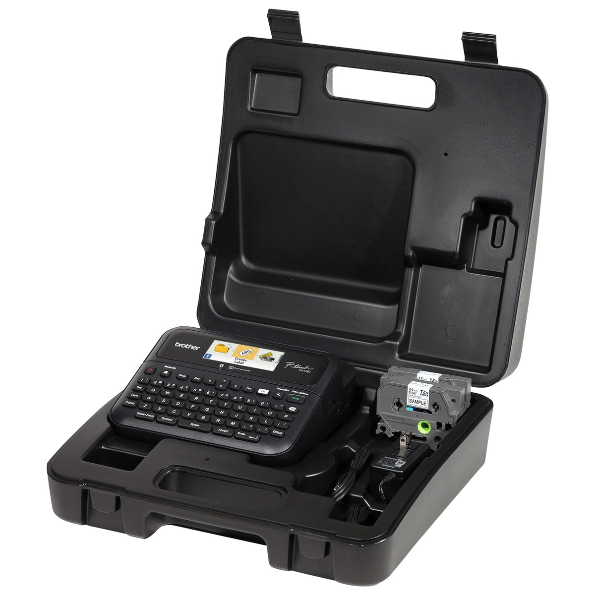 Label Professional (12mm). Black ~1/2” Clear carry Tape PT-D610BTVP with Maker includes Sample 4m on Print Business Label P-touch Connectivity, Brother and case Bluetooth® Connected