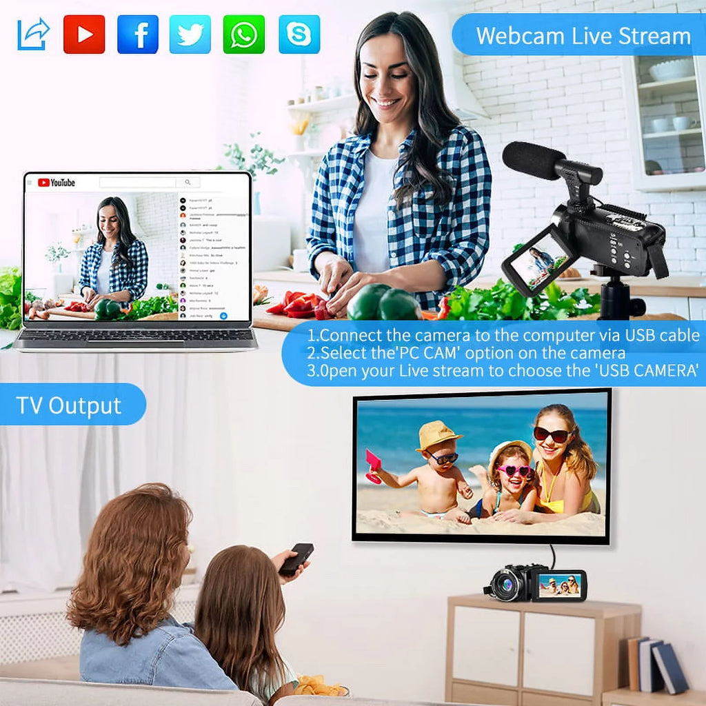 Touch Ultra Control Remote for & Microphone Camera 48MP Vlogging Camera 4K HD IPS with Video Youtube 3.0" Wifi Digital Camcorder Screen Camera