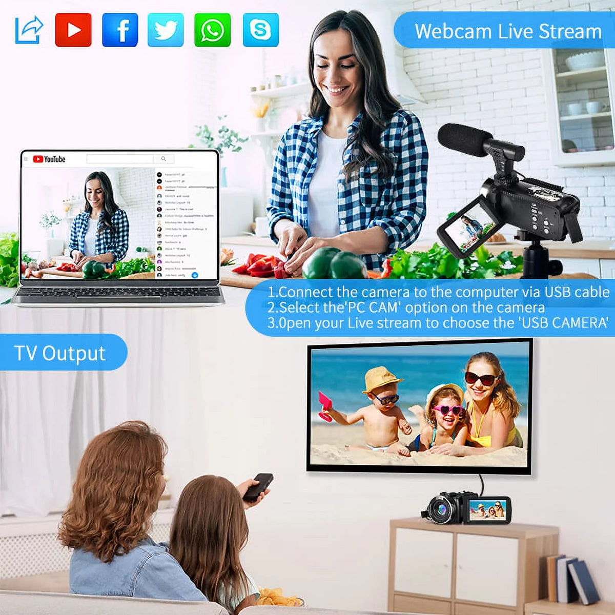 Touch Ultra Control Remote for & Microphone Camera 48MP Vlogging Camera 4K HD IPS with Video Youtube 3.0" Wifi Digital Camcorder Screen Camera